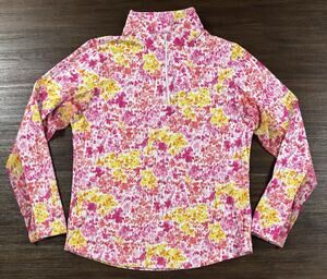 IBKUL Zip Long Sleeve Shirt Women’s Medium White Pink Splash Golf UPF 50+ NEW